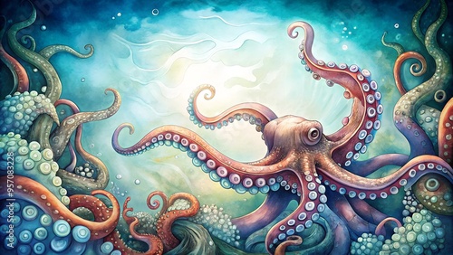 Wallpaper Mural antasy Octopus with Twisting Tentacles in Enchanting Underwater Scene Torontodigital.ca