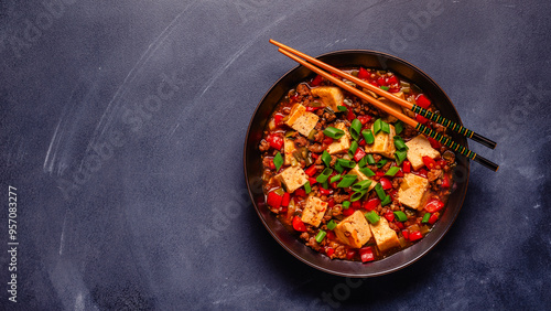 Mapo tofu, tofu in spicy mincemeat sauce.