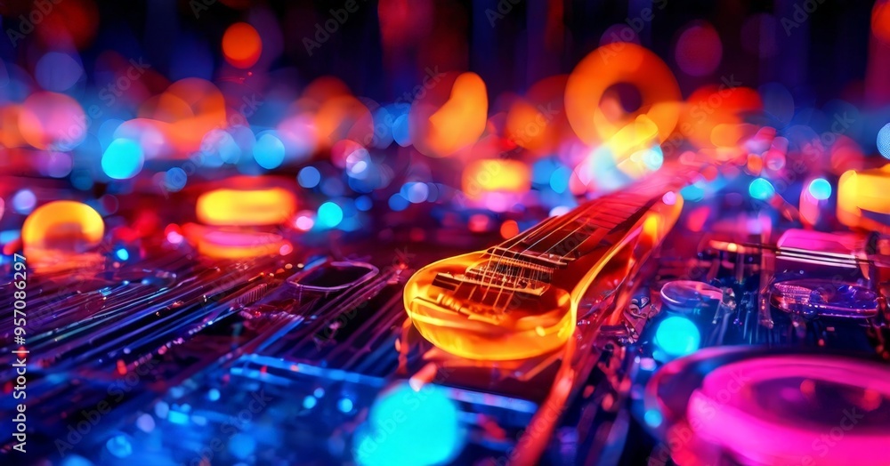 Naklejka premium close up dj mixer with colorful lights