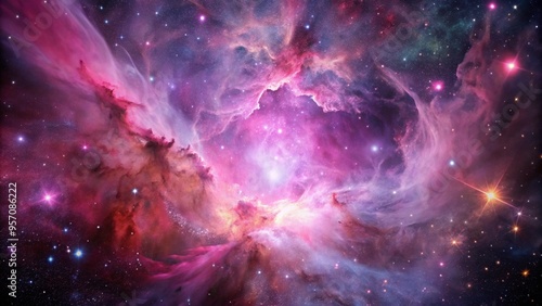 Pink space nebula clouds among star pigs