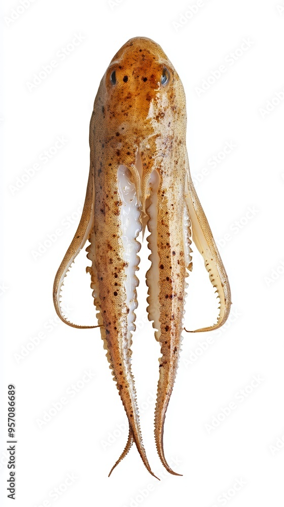 Fototapeta premium Grilled Squid Delight - Succulent Seafood Dish with Grill Marks on White Background