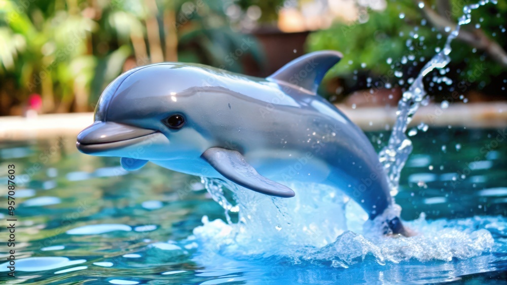 Obraz premium A Dolphin Leaping Out of Water with a Splash