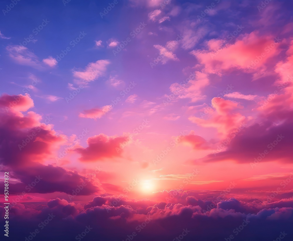 Obraz premium sunset with clouds and bright pink sky