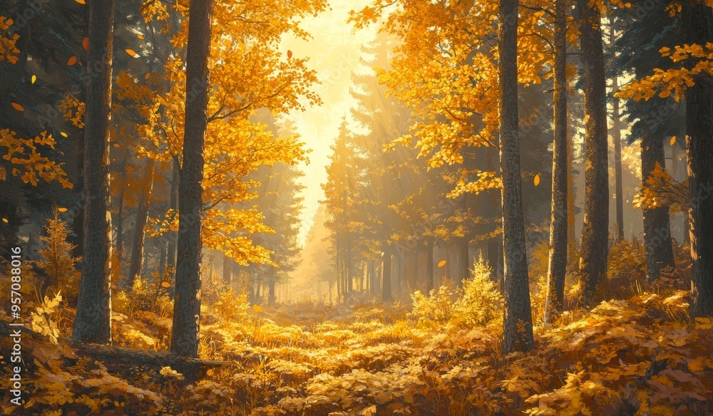 Fototapeta premium Desktop background of autumn forest