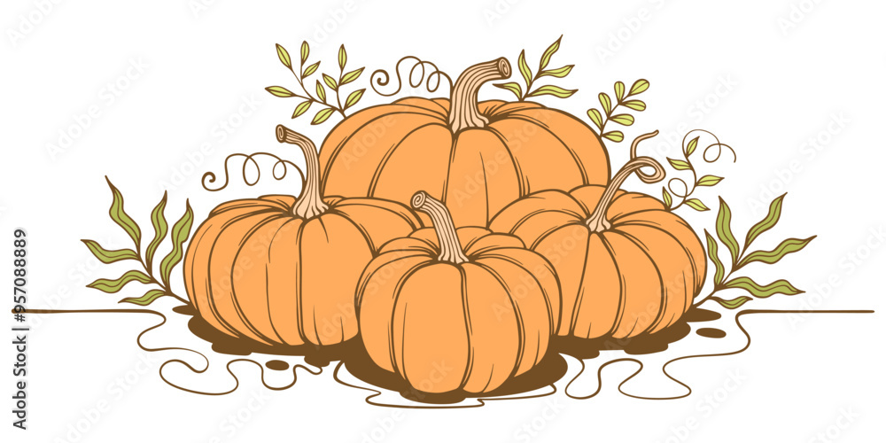 pumpkin with leaves vector illustration pumpkin with leaves vector illustration