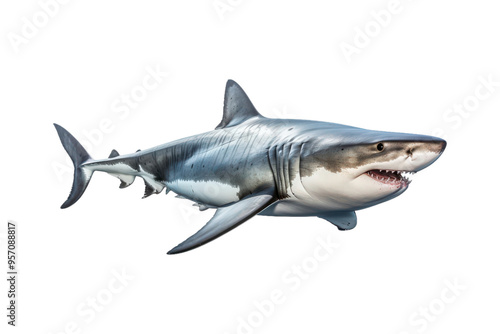 close up of a great white shark swimming; ideal for use in teaching materials or wildlife films