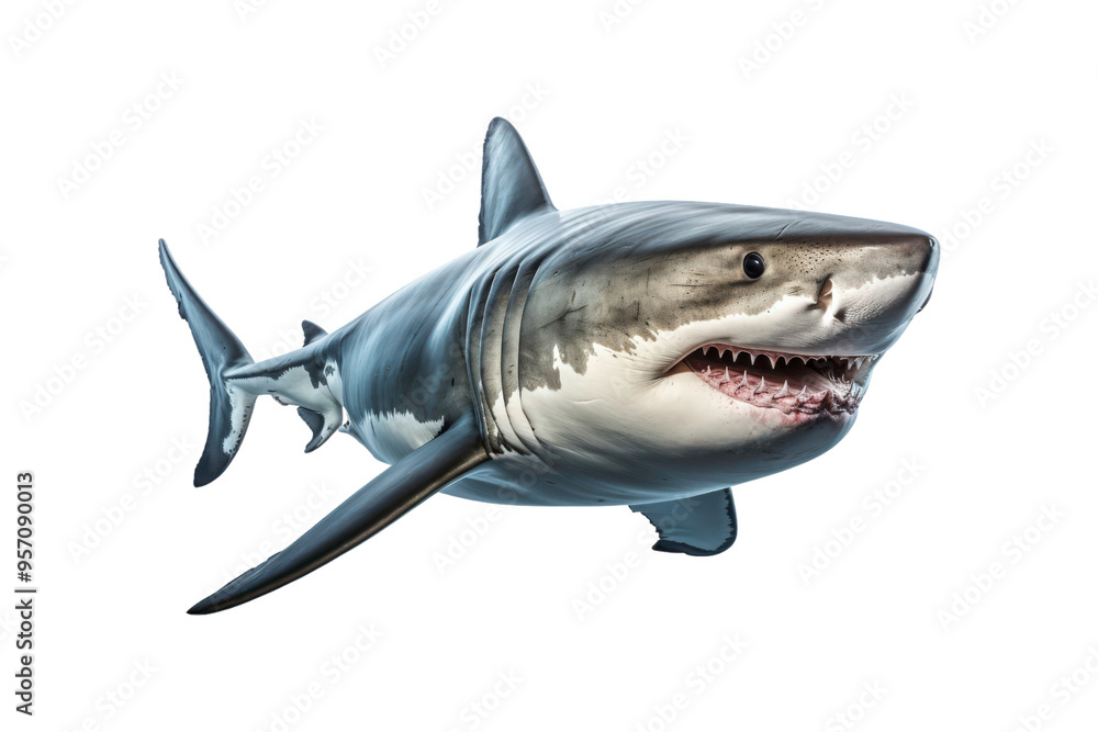 Naklejka premium close up of a great white shark swimming; ideal for use in teaching materials or wildlife films