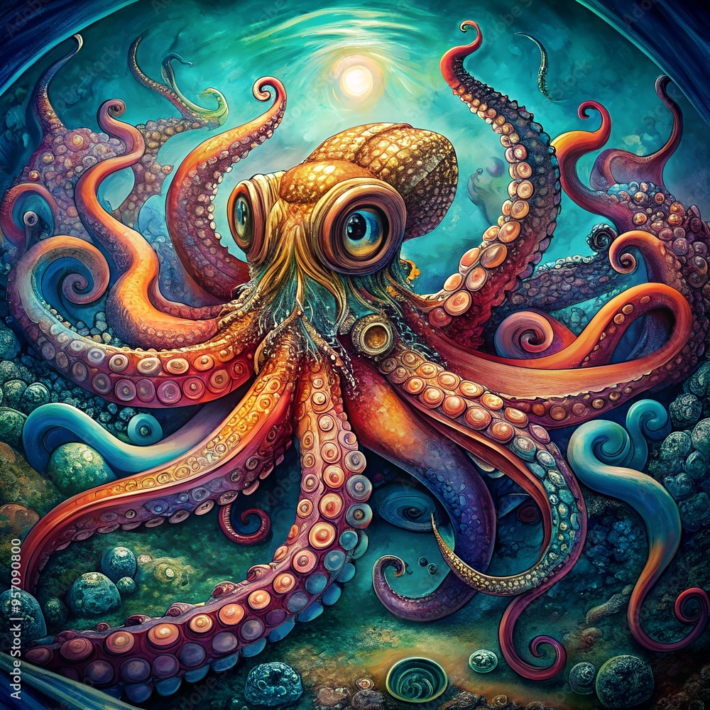 custom made wallpaper toronto digitalVibrant Octopus in a Fantasy Underwater World with Bright Colors