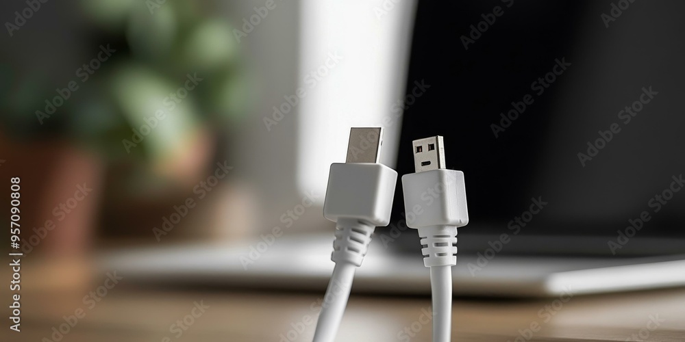 Two white cables with different plugs. Two white cables with different plugs.