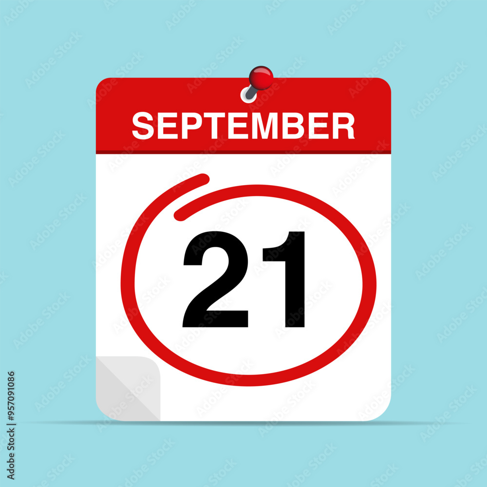 September 21 calendar leaf with red mark September 21 calendar leaf with red mark