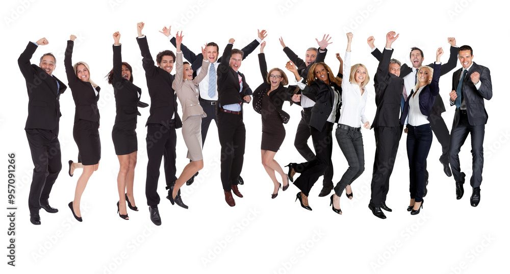 Obraz premium Diverse Group of Happy Business People Jumping in Celebration