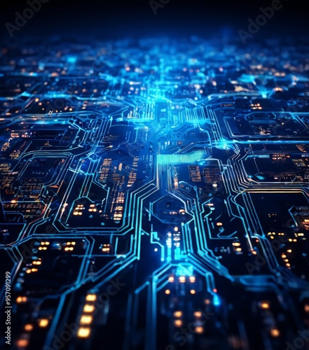 circuit with blue lights and circuiting