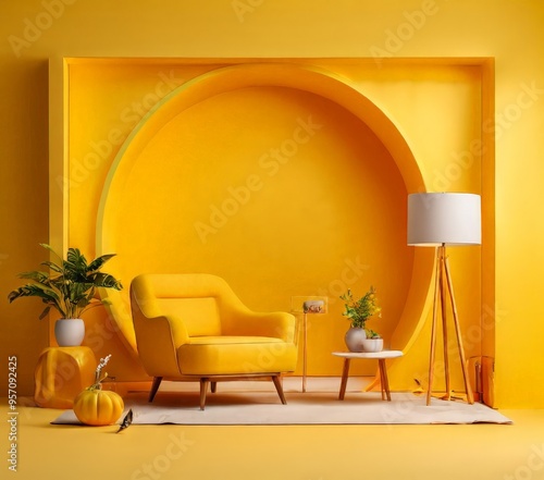 yellow room with chair and lamp