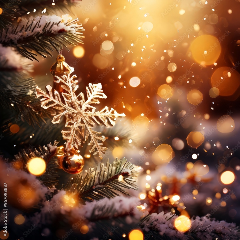 Fototapeta premium snowflaken on christmas tree