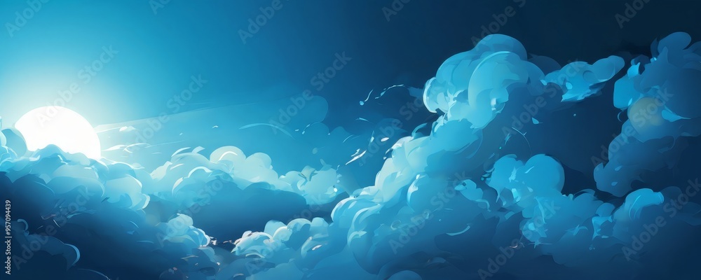 abstract blue background with clouds and sun abstract blue background with clouds and sun