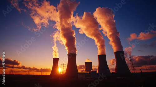 A coalfired power plant with large cooling towers photo