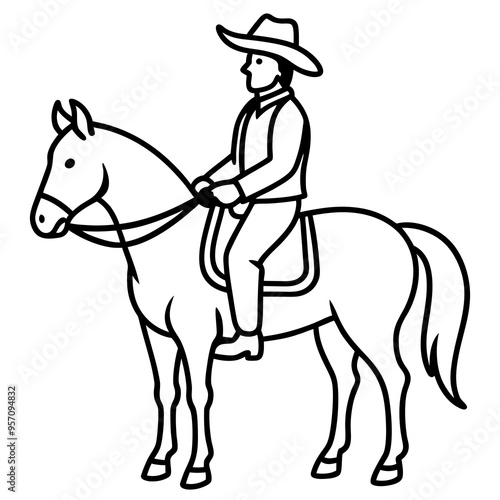 Cowboy on Horseback - Vector Illustration