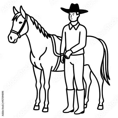 Cowboy on Horseback - Vector Illustration