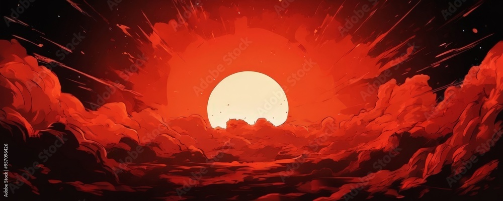 red sunset with large sun in the background red sunset with large sun in the background