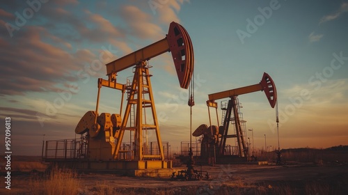 Oil Pumpjacks at Sunset