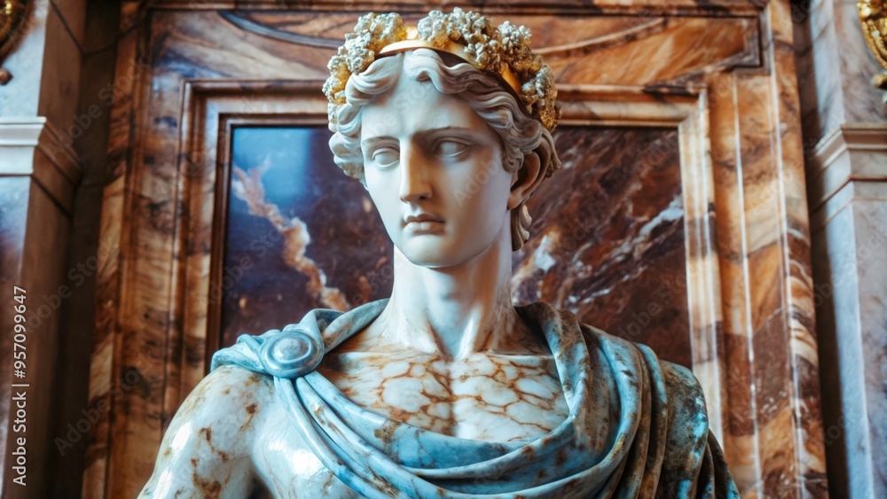 Obraz premium Marble Bust of a Crowned Male Figure with a Draped Toga