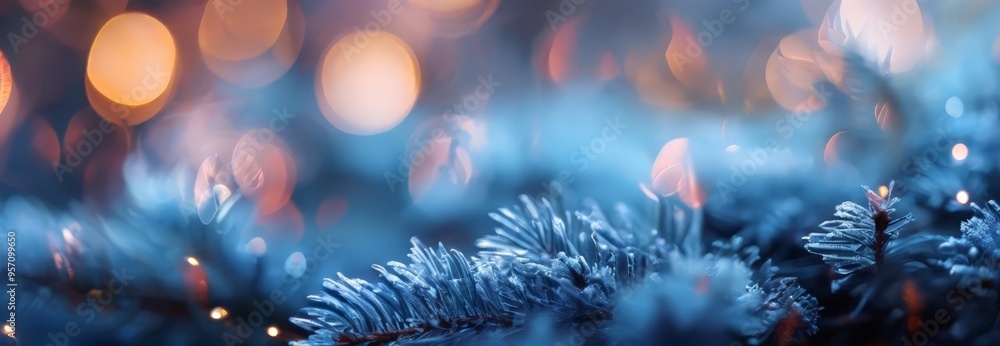 christmas lights and snow on tree branch christmas lights and snow on tree branch