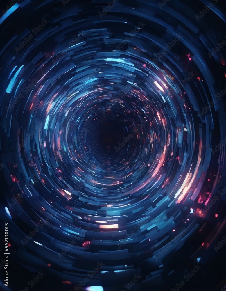 circular tunnel with blue and red lights circular tunnel with blue and red lights