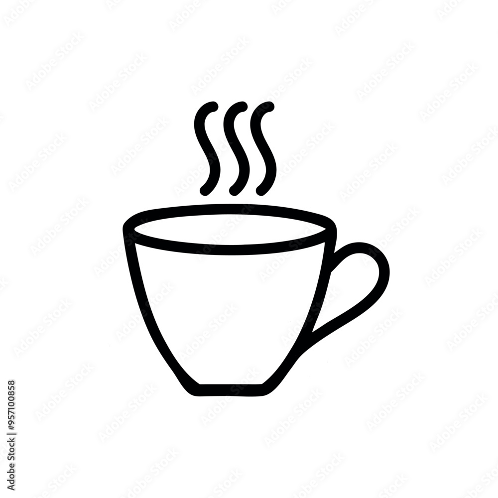Coffee and tea cup outline icon isolated flat design vector illustration on white background. Coffee and tea cup outline icon isolated flat design vector illustration on white background.