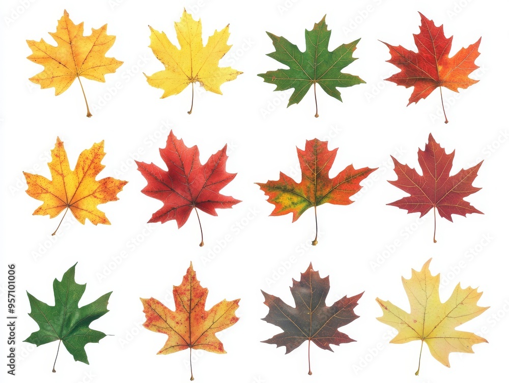 An autumn leaf collection with different colors isolated on a white background for wallpaper or a design An autumn leaf collection with different colors isolated on a white background for wallpaper or a design