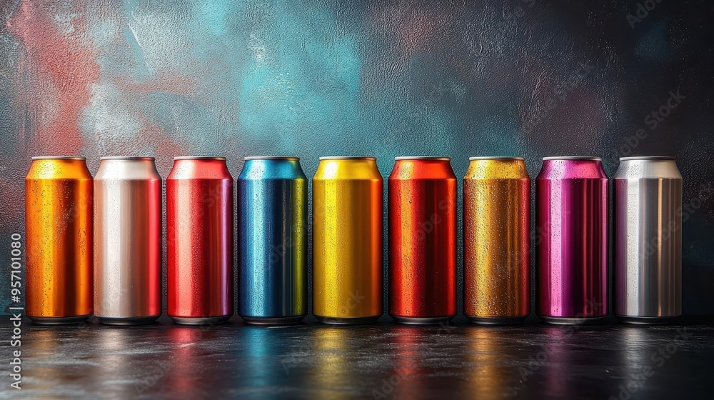 sleek aluminum soda cans arranged in striking formation metallic surfaces gleaming under studio lights showcasing variety of minimalist designs and vibrant colors sleek aluminum soda cans arranged in striking formation metallic surfaces gleaming under studio lights showcasing variety of minimalist designs and vibrant colors