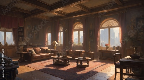 Game art, large steampunk salon