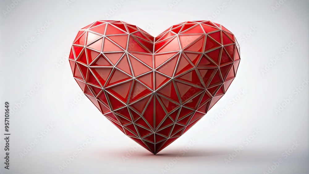 Stylized red heart icon with clean lines and geometric shapes, featuring a subtle 3D effect, isolated on a white background with gradient shadows. Stylized red heart icon with clean lines and geometric shapes, featuring a subtle 3D effect, isolated on a white background with gradient shadows.