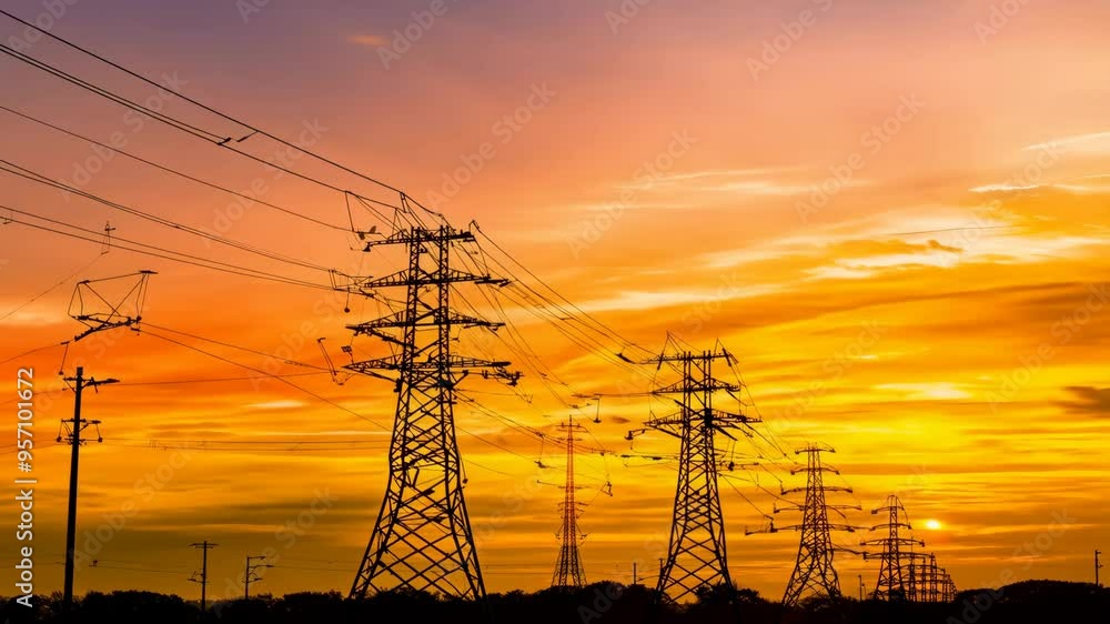 Elctric pole timelapse energy tower transmission electrical grid power line network wires cable noise hyperlapse high voltage 220V industrial substation metal pylon green energy generator system Elctric pole timelapse energy tower transmission electrical grid power line network wires cable noise hyperlapse high voltage 220V industrial substation metal pylon green energy generator system