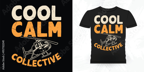 Cool Clam Collective Funny Flying Helicopter Retro Vintage Pilot Helicopter T-shirt Design