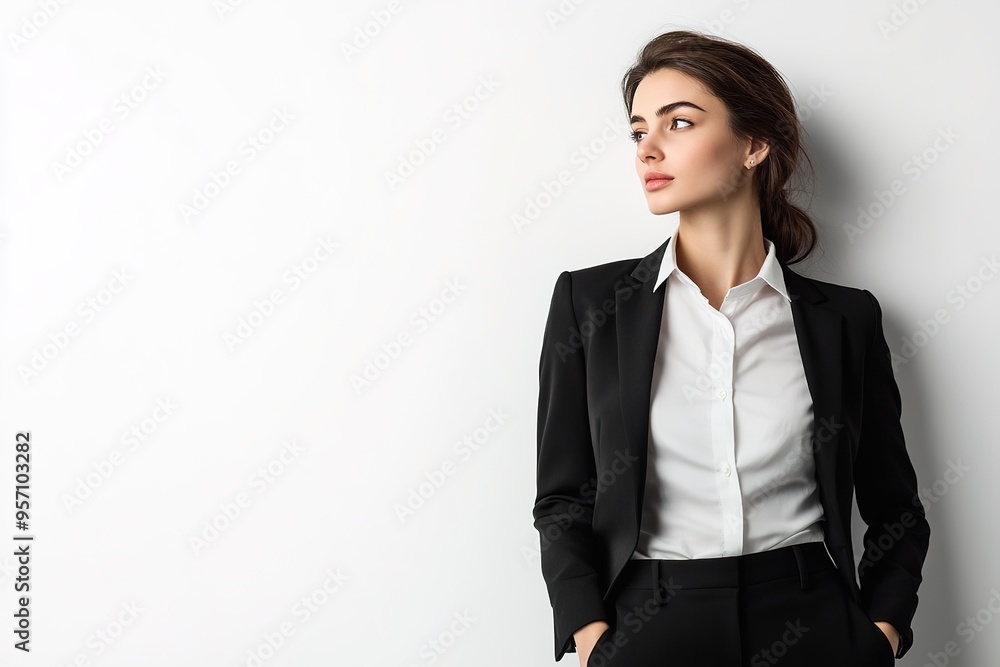 Confident businesswoman in elegant suit looking away Confident businesswoman in elegant suit looking away