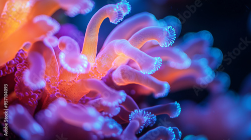 Close-Up of Vibrant Coral Polyps in a Tropical Reef