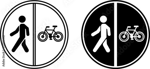 Signs Footway and Cycleway Road. Square Road Sign. Black and White Vector Icons
