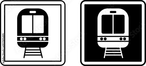 Train Station Signs. Square Road Sign. Black and White Vector Icons
