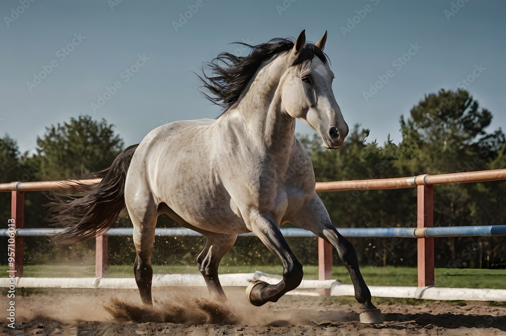 Obraz premium Side View Studio Photography of a Running Horse Ai Generative
