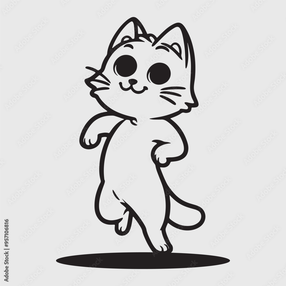 Fototapeta premium Dancing cat line art vector