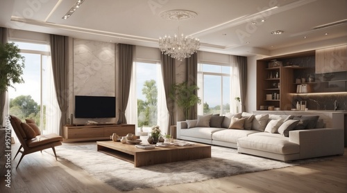 Wallpaper Mural Minimalist beige interior, living room Torontodigital.ca