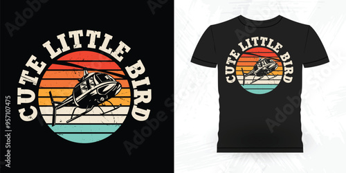 Funny Flying Helicopter Retro Vintage Pilot Helicopter T-shirt Design