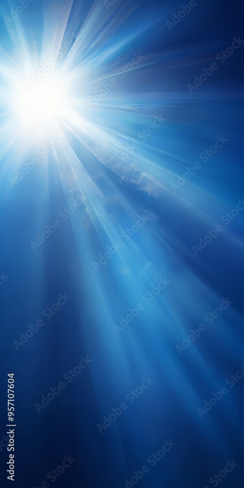 bright blue background with rays and clouds