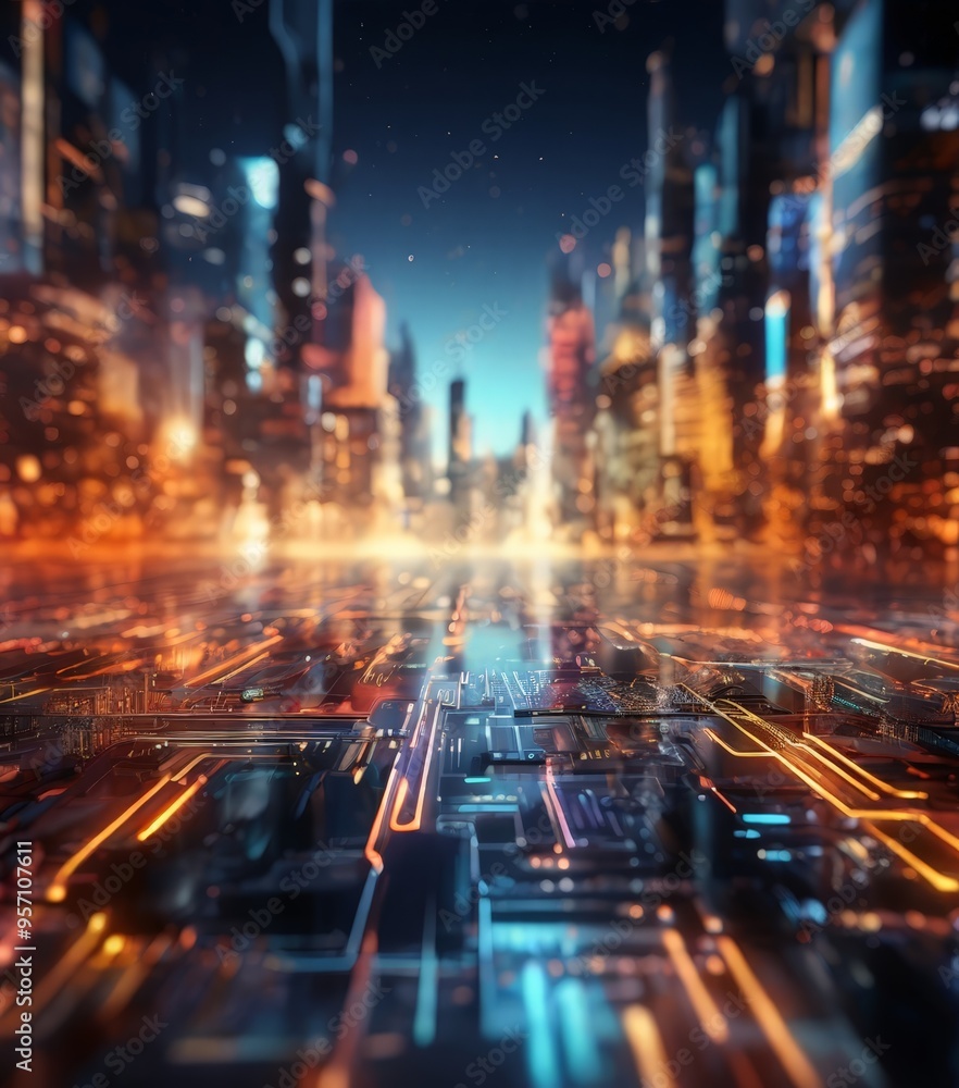 Fototapeta premium city at night with lot cars