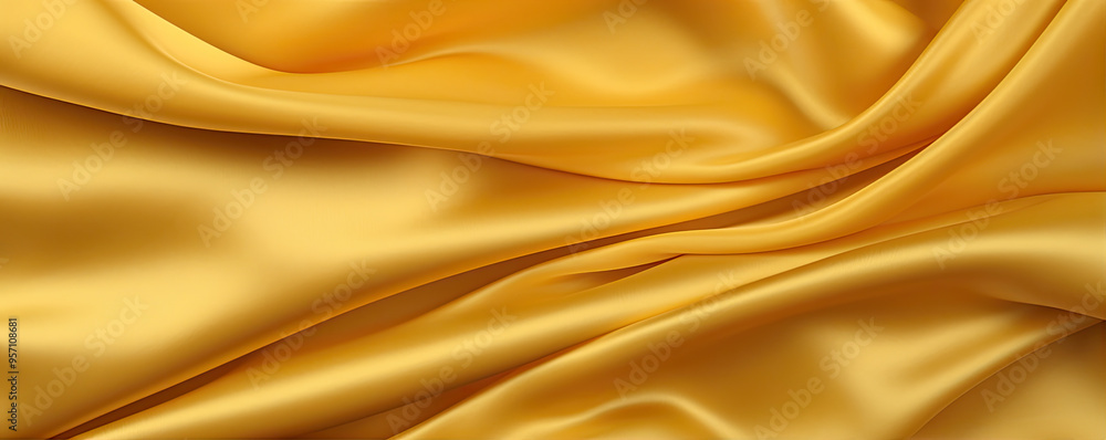 Luxurious smooth golden textile in wavy folds, conveys richness and elegant fashion Perfect for backgrounds or design elements. Luxurious smooth golden textile in wavy folds, conveys richness and elegant fashion Perfect for backgrounds or design elements.