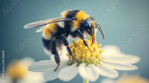 Wallpaper Mural Bumblebee Gathering Pollen on a White Flower Torontodigital.ca