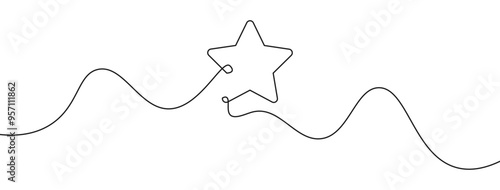 One continuous line drawing star doodle flat design vector