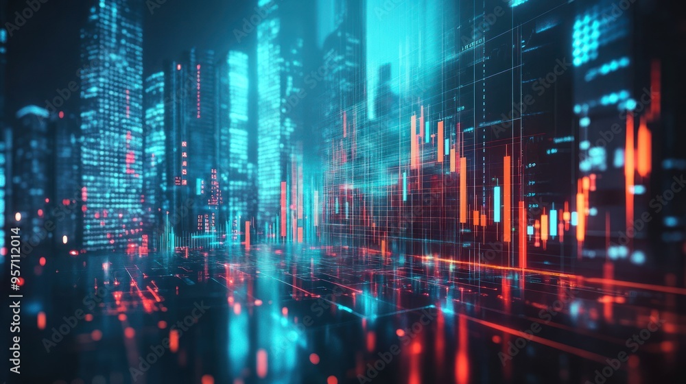 Digital Cityscape with Financial Data Digital Cityscape with Financial Data