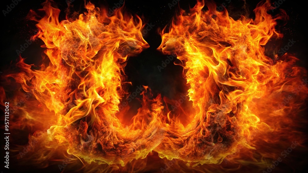 Fototapeta premium Intense flames erupt in a vibrant font, blazing with heat and energy as fiery sparks dance across the page, mesmerizing all who behold them.