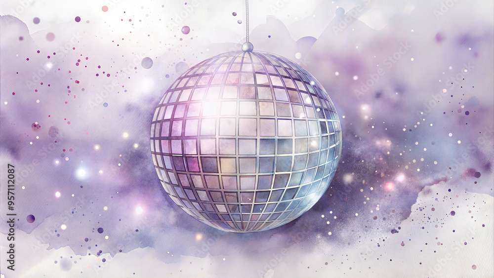 Disco Ball with Sparkling Lilac and Purple Background, New Year's Eve Celebration Party Disco Ball with Sparkling Lilac and Purple Background, New Year's Eve Celebration Party